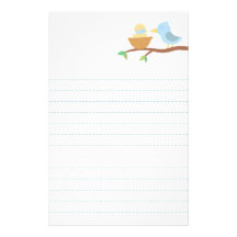 Baby Shower: Cute blue bird with just hatched baby Custom Stationery