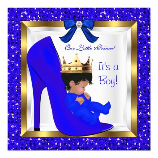Baby Shower Cute Boy Prince Royal Blue Shoe Invitations