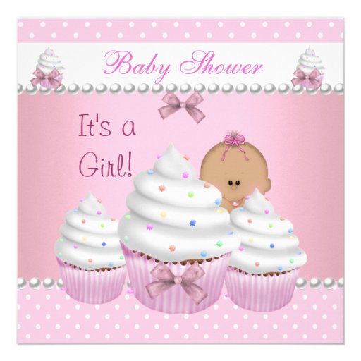 Baby Shower Cute Girl Pink Cupcake Sprinkle Custom Invitations