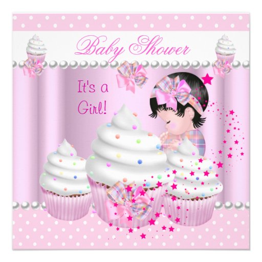 Baby Shower Cute Girl Pink Cupcake Sprinkle Personalized Invitations