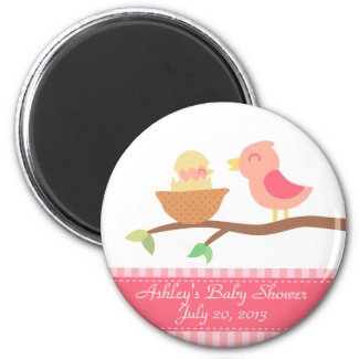 Baby Shower: Cute pink bird with just hatched baby Magnet