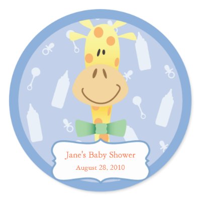 Personalized Stickers  Baby Shower Favors on Baby Shower Favor Labels   Giraffe Round Stickers From Zazzle Com