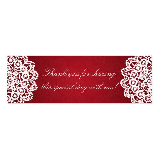 Baby Shower Favor Tag Vintage Lace Red Business Card (back side)