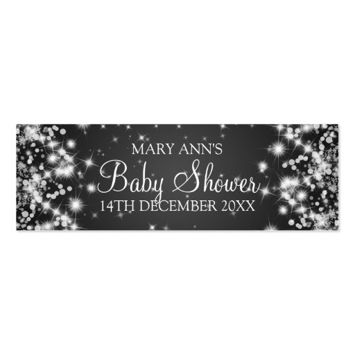 Baby Shower Favor Tag Winter Sparkle Black Business Cards (front side)