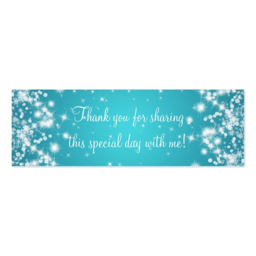 Baby Shower Favor Tag Winter Sparkle Turquoise Business Card (back side)