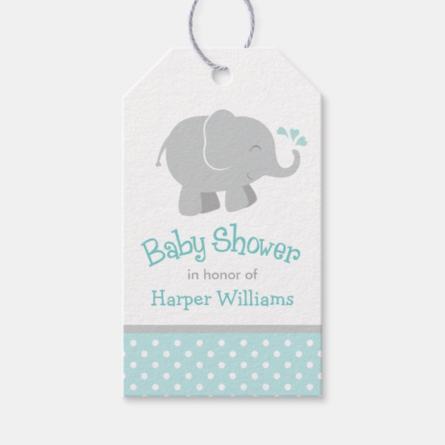 Baby Shower Favor Tags| Elephant Aqua Gray Pack Of Gift Tags