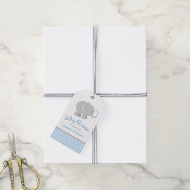 Baby Shower Favor Tags | Elephant Blue Gray Pack Of Gift Tags 3/3