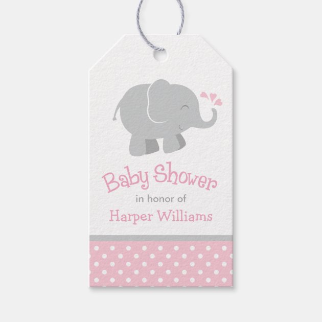 Baby Shower Favor Tags | Elephant Pink Gray Pack Of Gift Tags