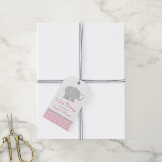 Baby Shower Favor Tags | Elephant Pink Gray Pack Of Gift Tags-2