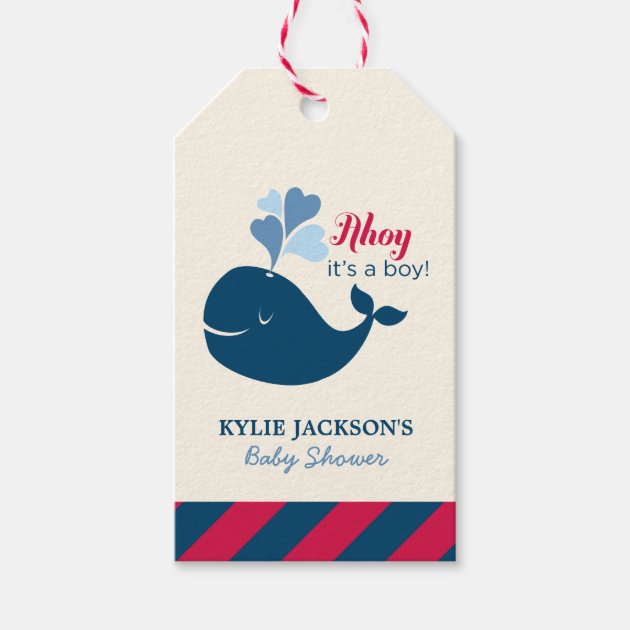Baby Shower Favor Tags | Nautical Whale Theme Pack Of Gift Tags