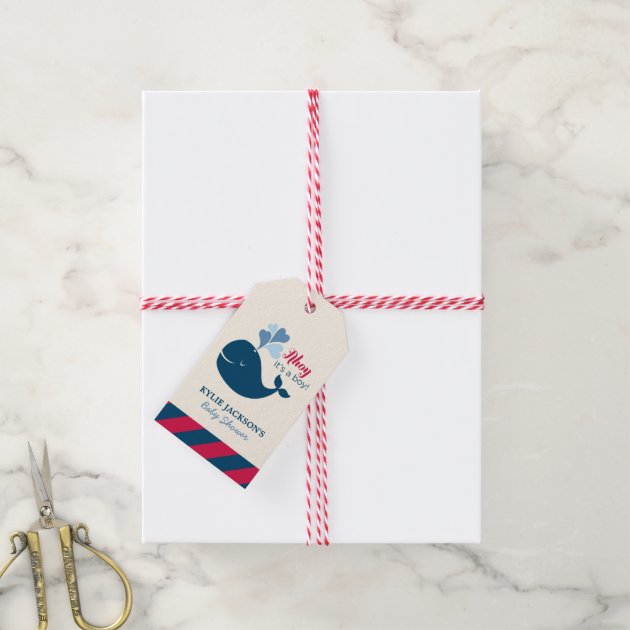 Baby Shower Favor Tags | Nautical Whale Theme Pack Of Gift Tags-2