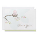 Baby Shower Flat Thank You Card - Pink Baby Bird invitation