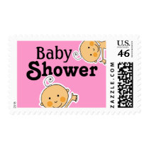 Baby shower for twin baby girls postage stamp