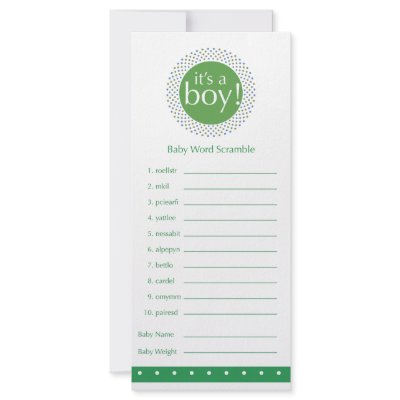 Baby Shower Game Card -Green Rack Card by jmheide