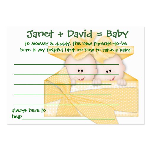 Baby Shower Game Helpful Hint Cards Business Card (front side)