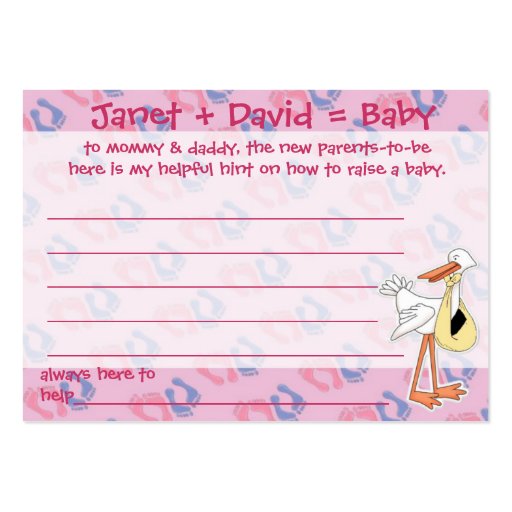 Baby Shower Game Helpful Hint Cards Business Cards (front side)