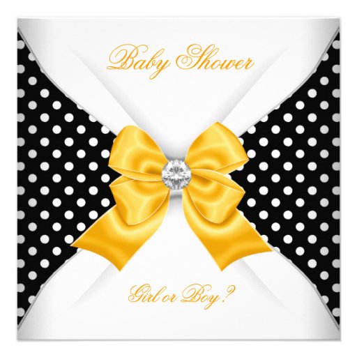 Baby Shower Gender Reveal Black Yellow White Spots Invitations (front side)