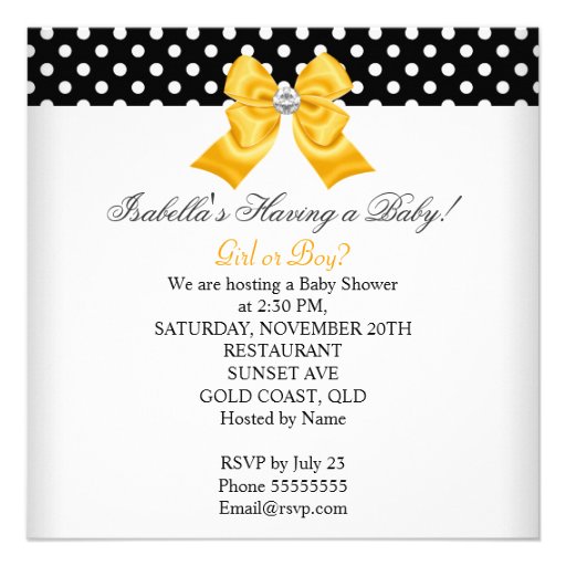 Baby Shower Gender Reveal Black Yellow White Spots Invitations