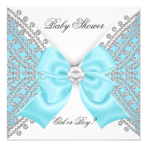 Baby Shower Gender Reveal Teal Blue White Personalized Invitation