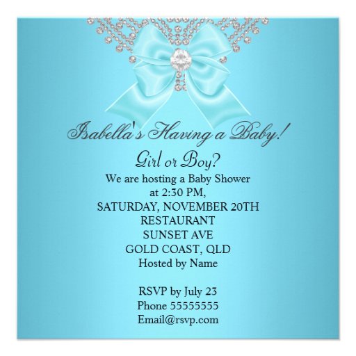 Baby Shower Gender Reveal Teal Blue White Personalized Invitation