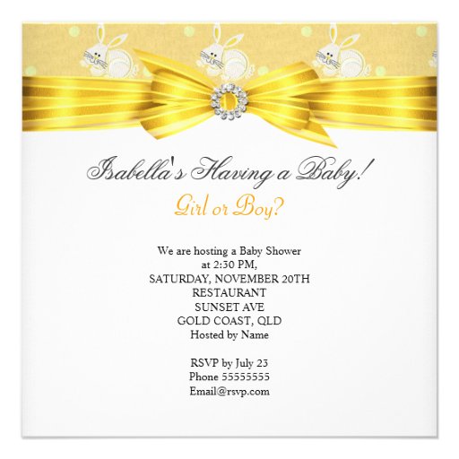 Baby Shower Gender Reveal Yellow Girl Boy Bunny AM Custom Announcements