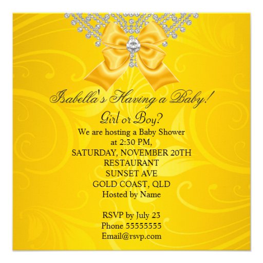 Baby Shower Gender Reveal Yellow White Custom Invitations