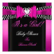 Baby Shower Girl Baby Hot Pink Black Zebra Personalized Announcement