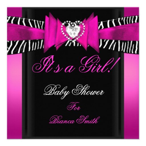 Baby Shower Girl Baby Hot Pink Black Zebra Personalized Announcement