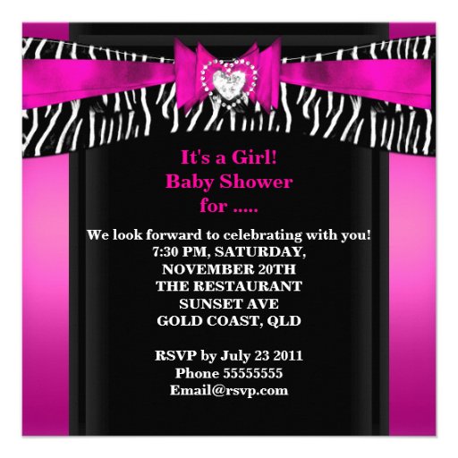 Baby Shower Girl Baby Hot Pink Black Zebra Personalized Announcement