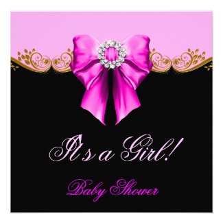 Baby Shower Girl Baby Pink Black Personalized Invitation