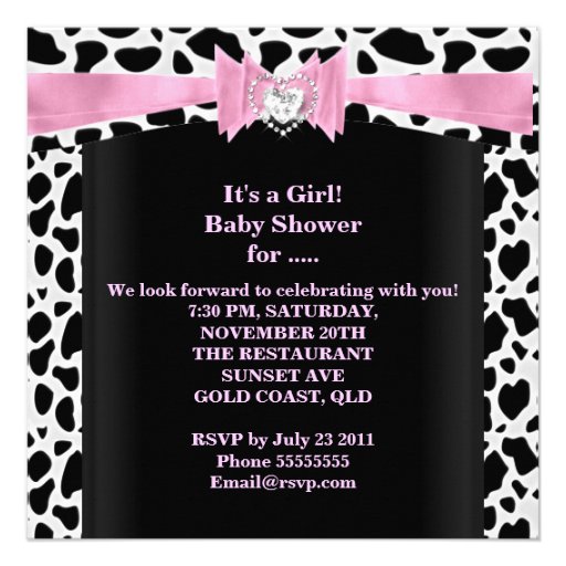 Baby Shower Girl Baby Pink Black White Cow Print Custom Invitation