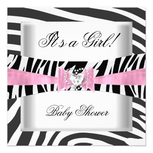 Baby Shower Girl Baby Pink Black White Zebra Custom Invite