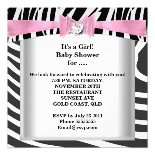 Baby Shower Girl Baby Pink Black White Zebra Custom Invite