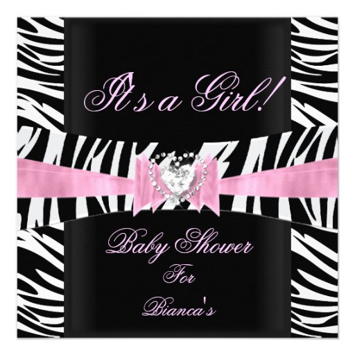 Baby Shower Girl Baby Pink Black White Zebra Announcement