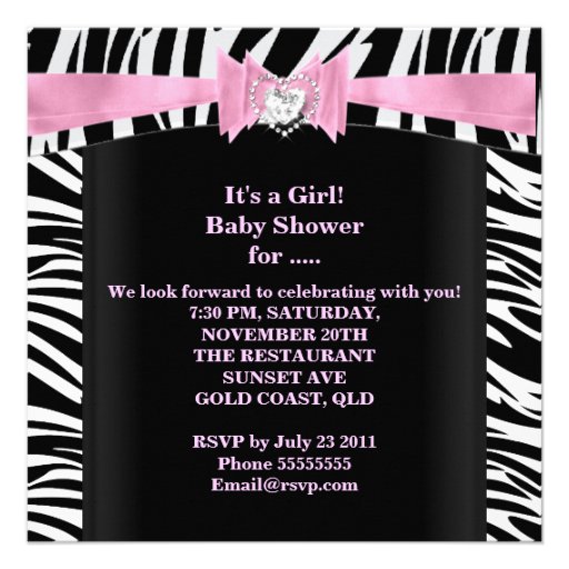 Baby Shower Girl Baby Pink Black White Zebra Announcement