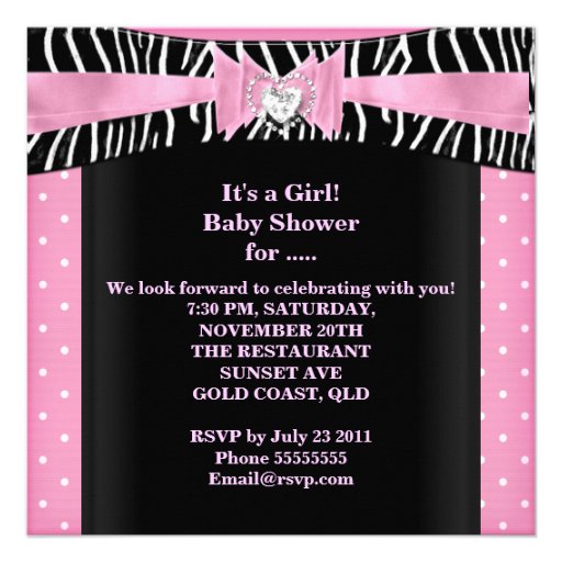 Baby Shower Girl Baby Pink Black Zebra polka dots Announcements
