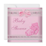 Baby Shower Girl Baby Pink Booties Pearl Lace invitations