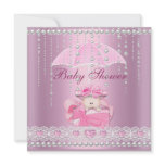 Baby Shower Girl Baby Pink Umbrella Pearl White Announcements