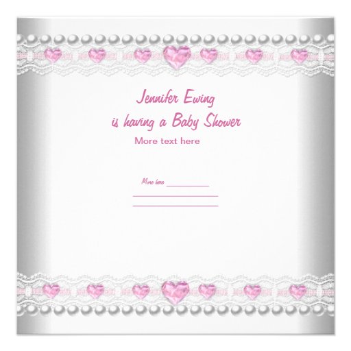 Baby Shower Girl Baby Pink Umbrella Pearl White Personalized Invitations