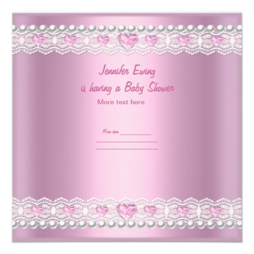 Baby Shower Girl Baby Pink Umbrella Pearl White Announcements