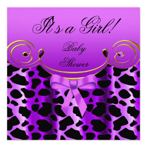 Baby Shower Girl Baby Purple Black Animal Print Custom Announcement