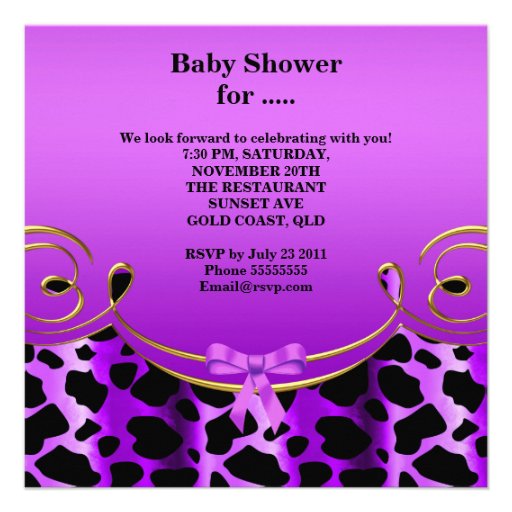 Baby Shower Girl Baby Purple Black Animal Print Custom Announcement