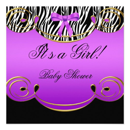 Baby Shower Girl Baby Purple Black Zebra Personalized Invite