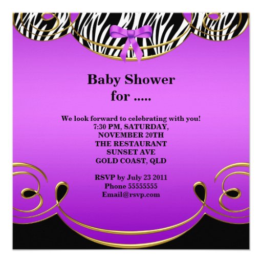 Baby Shower Girl Baby Purple Black Zebra Personalized Invite