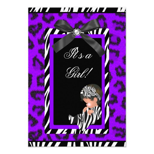 Baby Shower Girl Baby Purple Black Zebra Personalized Announcement