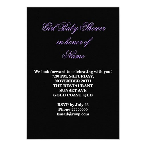Baby Shower Girl Baby Purple Black Zebra Personalized Announcement