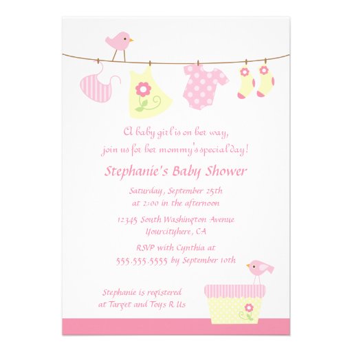 Baby shower girl birds laundry party invitation