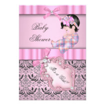 Baby Shower Girl Damask Pink Gray invitations