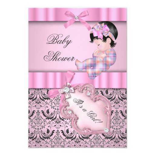 Baby Shower Girl Damask Pink Gray Custom Invite