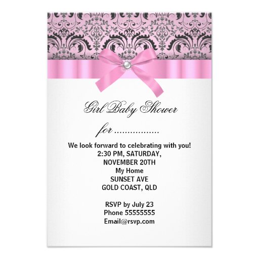 Baby Shower Girl Damask Pink Gray Custom Invite